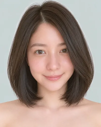 AI 生成人像 f499417bdbe：面部，短发・前长后短菱形短波波头（黑发）