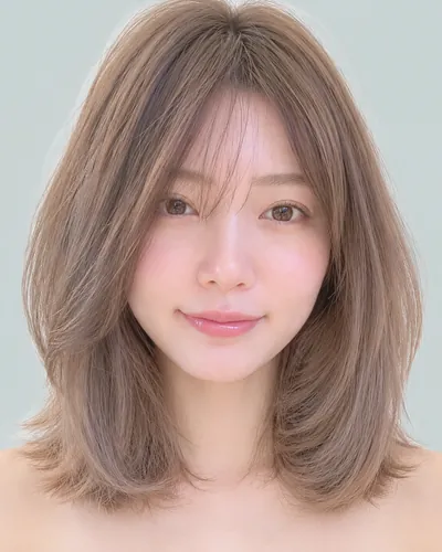 AI 生成人像 f4a30e35721:面部,短发・内扣一卷波波头(薰衣草灰)