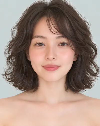 AI 生成人像 f4b7083011e：面部，短发・螺旋烫短波波头（黑发）