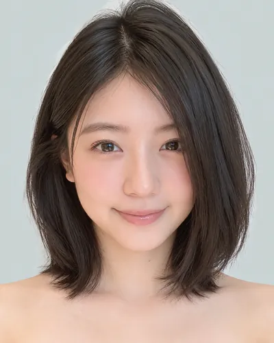 AI 生成人像 f503210bc15：面部，短发・前长后短菱形短波波头（黑发）