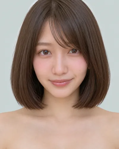 AI 生成人像 f51fa203eb5：面部，短发・圆润短波波头（空气刘海・深棕）