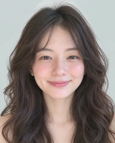 AI 生成人像 f5283a019d1：面部，中长发・螺旋烫韩式中长发