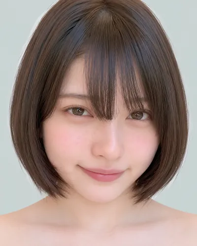 AI 生成人像 f5503edf4c7：面部，短发・迷你波波头（眉上齐刘海）