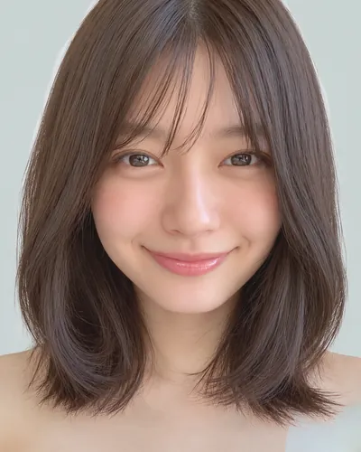 AI 生成人像 f595f590337：面部，短发・外翻波波头（深色发）