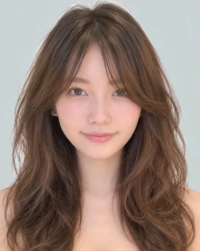 AI 生成人像 f59ef7a8d20:面部,中长发・斜刘海轻盈卷