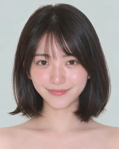 AI 生成人像 f5a000c18de：面部，短发・韩式流苏波波头（侧刘海）