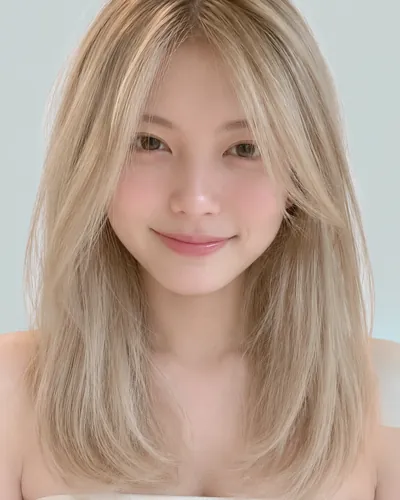 AI 生成人像 f5af1853786：面部，中长发・蝴蝶剪（薄荷米色・空气刘海）