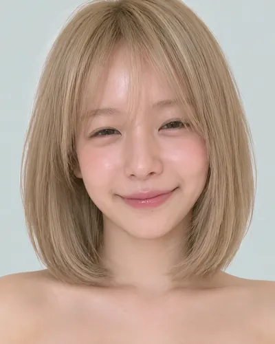 AI 生成人像 f5b0ab81d82:面部,短发・浅色奶茶短波波头