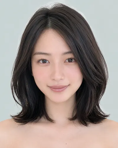 AI 生成人像 f5b498d5b8d：面部，短发・前长后短菱形短波波头（黑发）