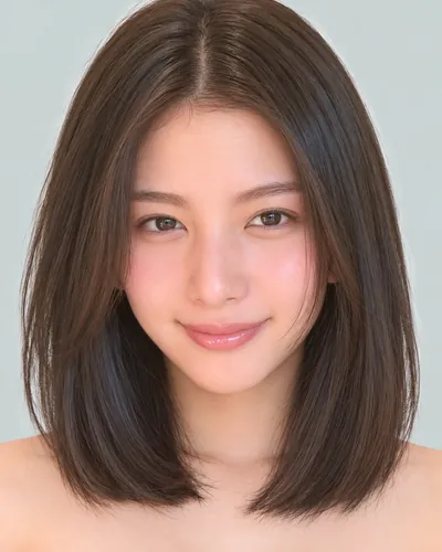 AI 生成人像 f5b8654f38c：面部，中发・顺滑直发中波波头（无刘海）