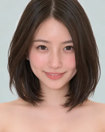 AI 生成人像 f6091f2e807：面部，短发・前长后短菱形短波波头（黑发）