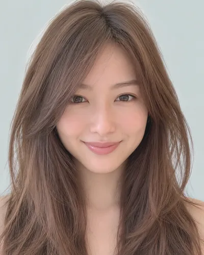 AI 生成人像 f6398e4c00b：面部，中长发・一卷层次配碎发（巧克力棕）