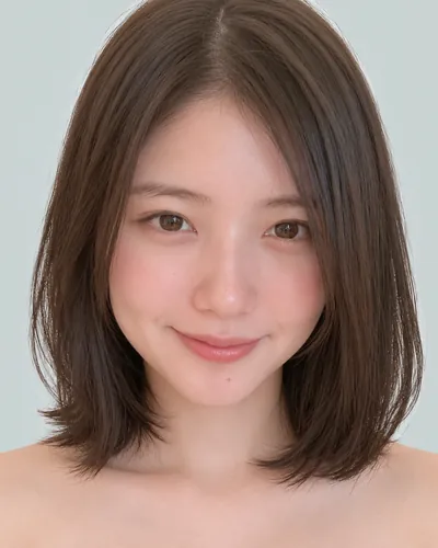AI 生成人像 f640092bf21：面部，短发・前长后短菱形短波波头（黑发）