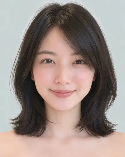 AI 生成人像 f6459568917：面部，短发・前长后短菱形短波波头（黑发）