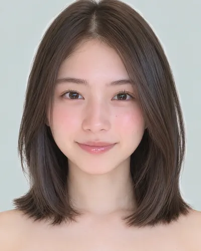 AI 生成人像 f65069b90e5：面部，中发・顺滑直发中波波头（无刘海）