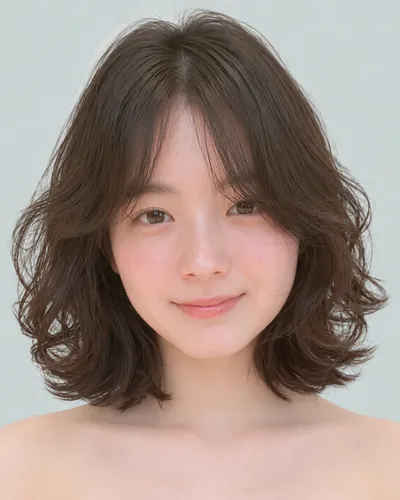 AI 生成人像 f655f760e43：面部，短发・螺旋烫短波波头（黑发）
