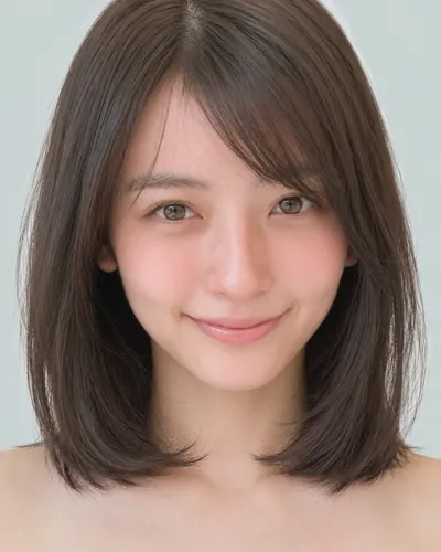AI 生成人像 f68249ce3e4：面部，短发・韩式流苏波波头（侧刘海）