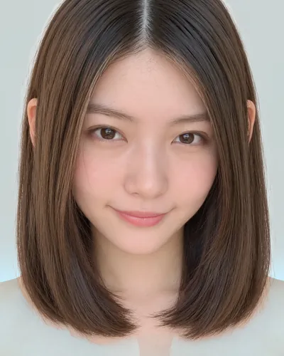 AI 生成人像 f6cf9feabd2：面部，中发・顺滑直发中波波头（无刘海）