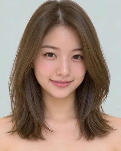 AI 生成人像 f7051558af6：面部，中长发・蝴蝶剪（薄荷米色・空气刘海）
