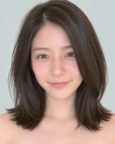 AI 生成人像 f71af5f1655：面部，短发・前长后短菱形短波波头（黑发）