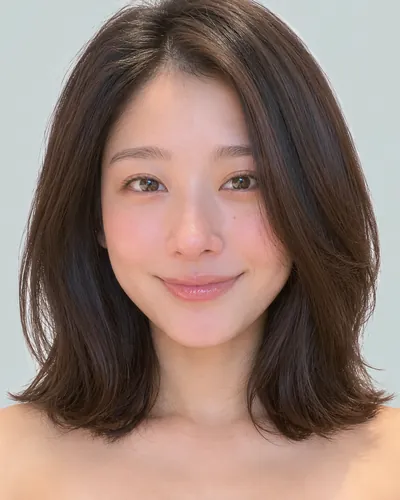 AI 生成人像 f71f04248bc：面部，短发・前长后短菱形短波波头（黑发）
