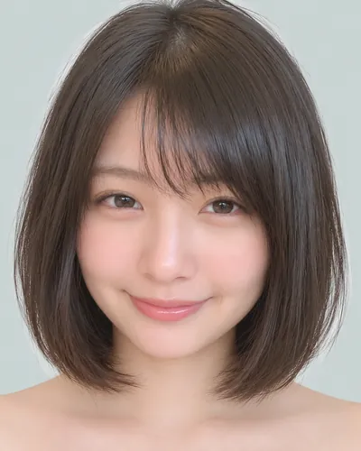 AI 生成人像 f7741072cc1：面部，短发・迷你波波头（眉上齐刘海）