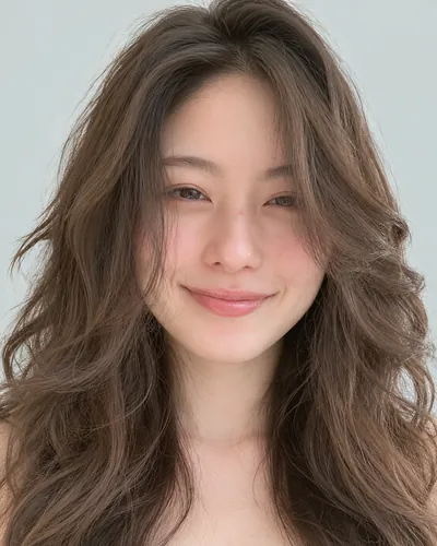 AI 生成人像 f77f5471ec2：面部，中长发・螺旋烫韩式中长发