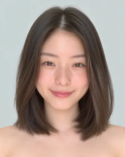 AI 生成人像 f77fe2f2a5e：面部，短发・齐切直发波波头（无刘海）