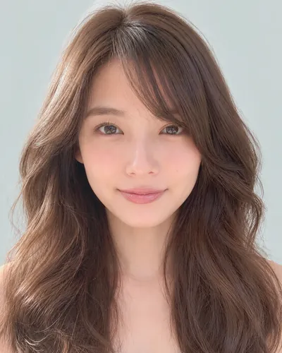 AI 生成人像 f7d025367cf:面部,中长发・斜刘海轻盈卷