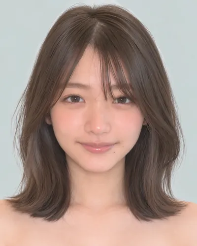 AI 生成人像 f87e08d93cb：面部，中发・锁骨长层次中波波头（灰米色）