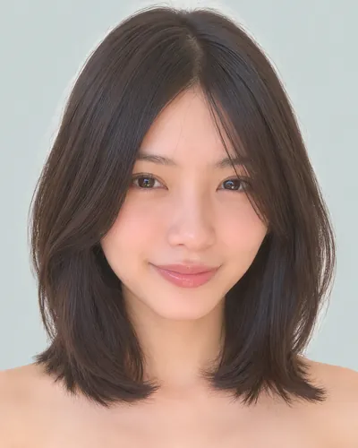 AI 生成人像 f8a2140ddf0：面部，短发・前长后短菱形短波波头（黑发）