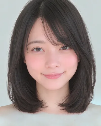 AI 生成人像 f90052d28c8：面部，短发・前长后短菱形短波波头（黑发）