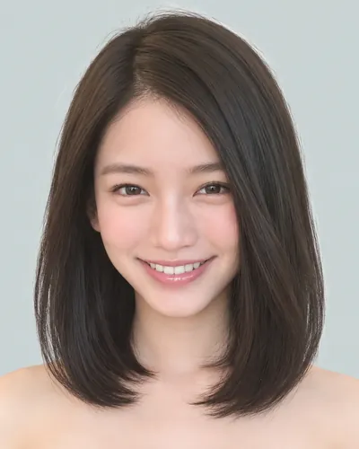 AI 生成人像 f90f88b7d5d：面部，中发・顺滑直发中波波头（无刘海）