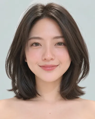 AI 生成人像 f95a254ad0e：面部，短发・前长后短菱形短波波头（黑发）