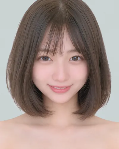 AI 生成人像 f97be091fef：面部，短发・圆润短波波头（空气刘海・深棕）
