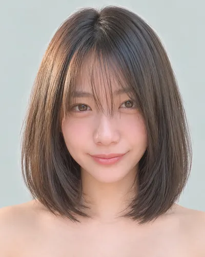 AI 生成人像 f9f5edaa918：面部，短发・韩式流苏波波头（侧刘海）