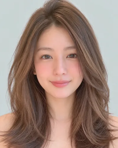 AI 生成人像 fa9a1e3b556：面部，中发・厚重中发层次（渐变挑染）