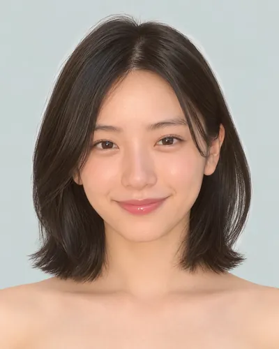 AI 生成人像 faa2ac58cb3：面部，短发・前长后短菱形短波波头（黑发）