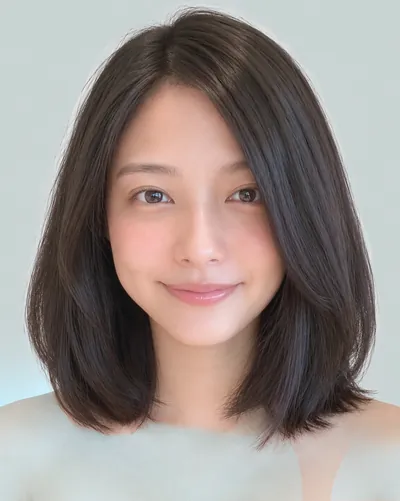 AI 生成人像 fb1c16b91ec：面部，短发・前长后短菱形短波波头（黑发）