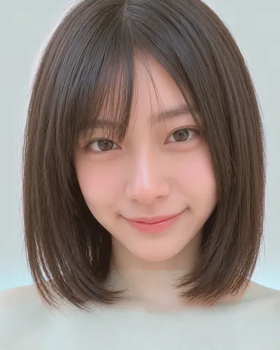 AI 生成人像 fb2571af3d1：面部，短发・韩式流苏波波头（侧刘海）