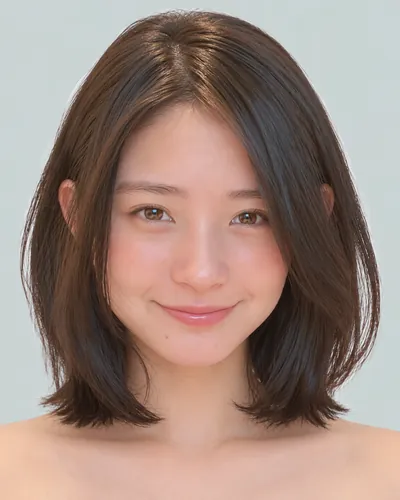 AI 生成人像 fb257d9279b：面部，短发・前长后短菱形短波波头（黑发）