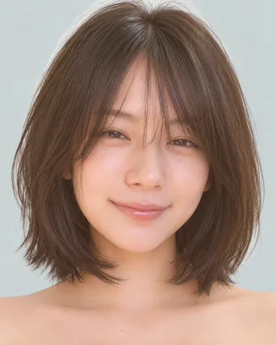 AI 生成人像 fb9bcd58de7：面部，短发・迷你波波头（眉上齐刘海）