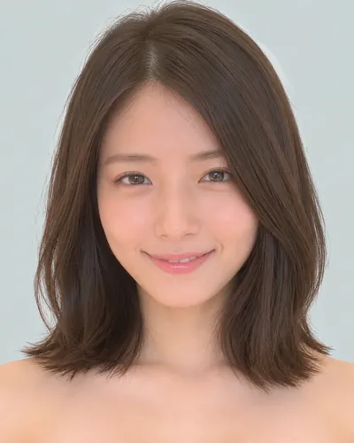 AI 生成人像 fbbc1ce35fc：面部，短发・前长后短菱形短波波头（黑发）