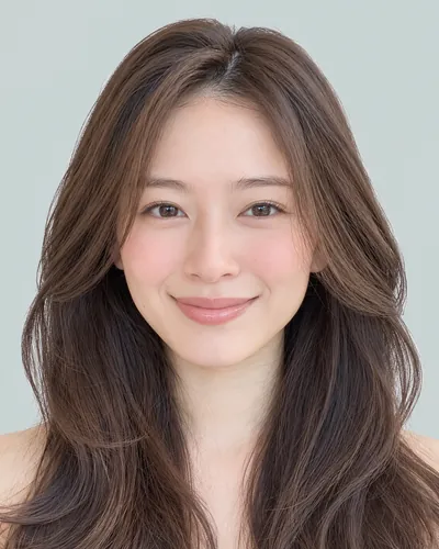 AI 生成人像 fd88e2d27b2：面部，中长发・一卷层次配碎发（巧克力棕）