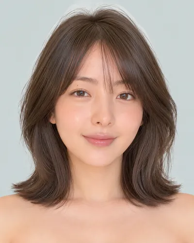 AI 生成人像 fe51568733e：面部，短发・内收短发（颈后偏长・空气刘海）