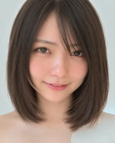 AI 生成人像 fe656f4c54d：面部，短发・圆润短波波头（空气刘海・深棕）