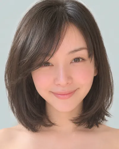 AI 生成人像 fe68b0259da：面部，短发・前长后短菱形短波波头（黑发）