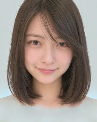 AI 生成人像 fe950e617ad：面部，短发・前长后短菱形短波波头（黑发）