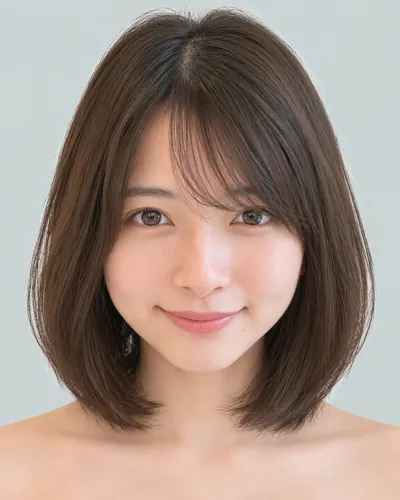 AI 生成人像 feb65f31dd1：面部，短发・圆润短波波头（空气刘海・深棕）