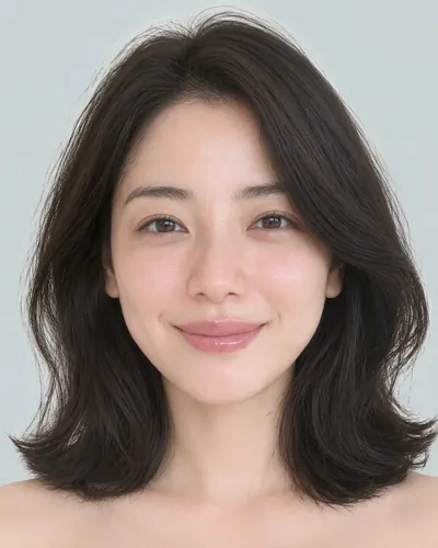 AI 生成人像 feb6c66e825：面部，短发・前长后短菱形短波波头（黑发）